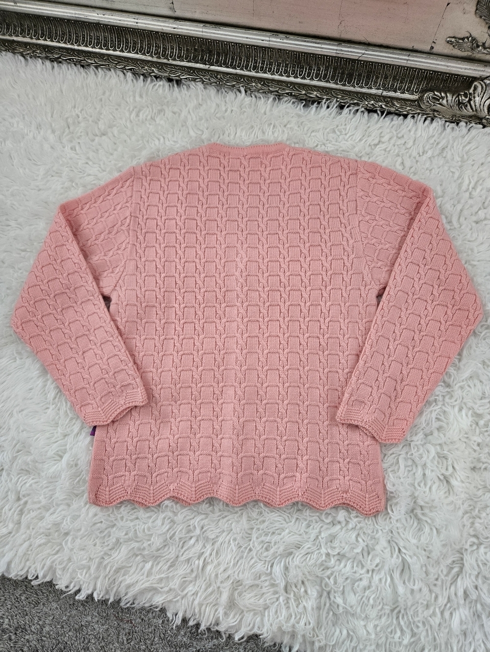 Cotton County Femme pink cottagecore cardigan sweater. Size Large - Picture 3 of 7